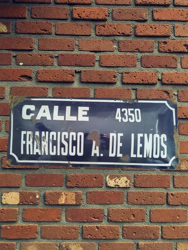 Chapa Enlozada Calle Lemos Cartel Antiguo Uruguay Decor Azul Calle Lemos