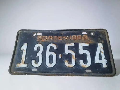 Chapa Matrícula Antigua Montevideo 136554 Metal Negro Vintag