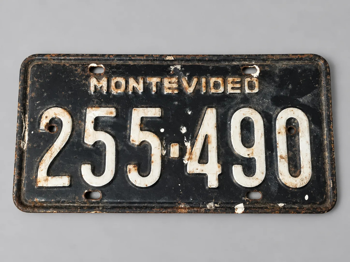 Chapa Matrícula Antigua Montevideo 255490 Metal Negro Vintag