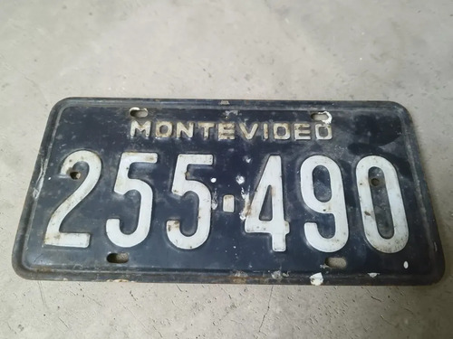 Chapa Matrícula Antigua Montevideo 255490 Metal Negro Vintag