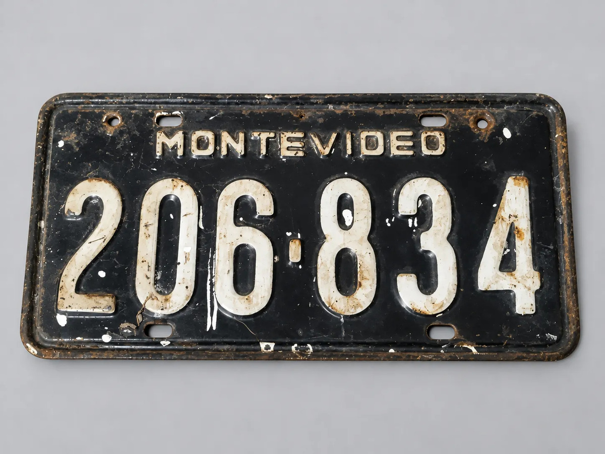 Chapa Matrícula Antigua Montevideo 206834 Metal Negro Vintag