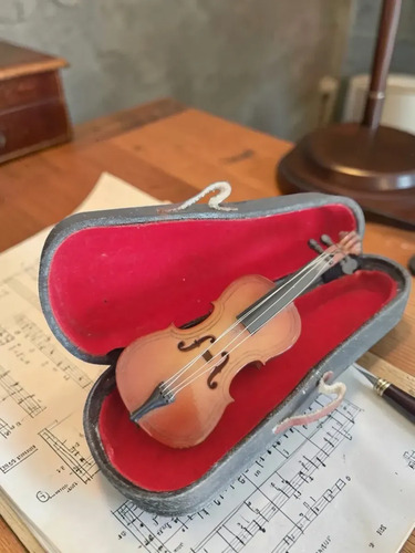 Adorno Violín Miniatura Decorativo Con Estuche Vintage