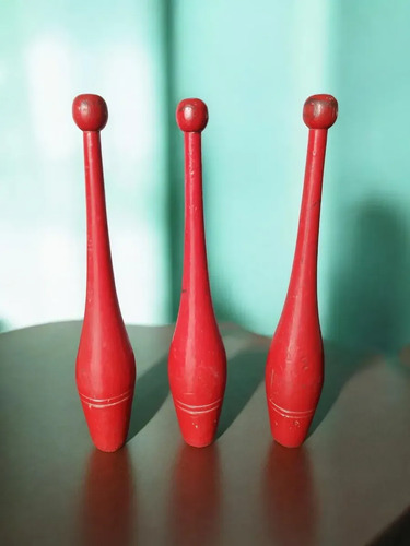 Clavas Madera Rojas Antiguas Decoración Vintage Circo Set 3