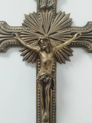 Cruz Bronce Pared Cristo Inri Antigua Relieve Catolica 36 Cm
