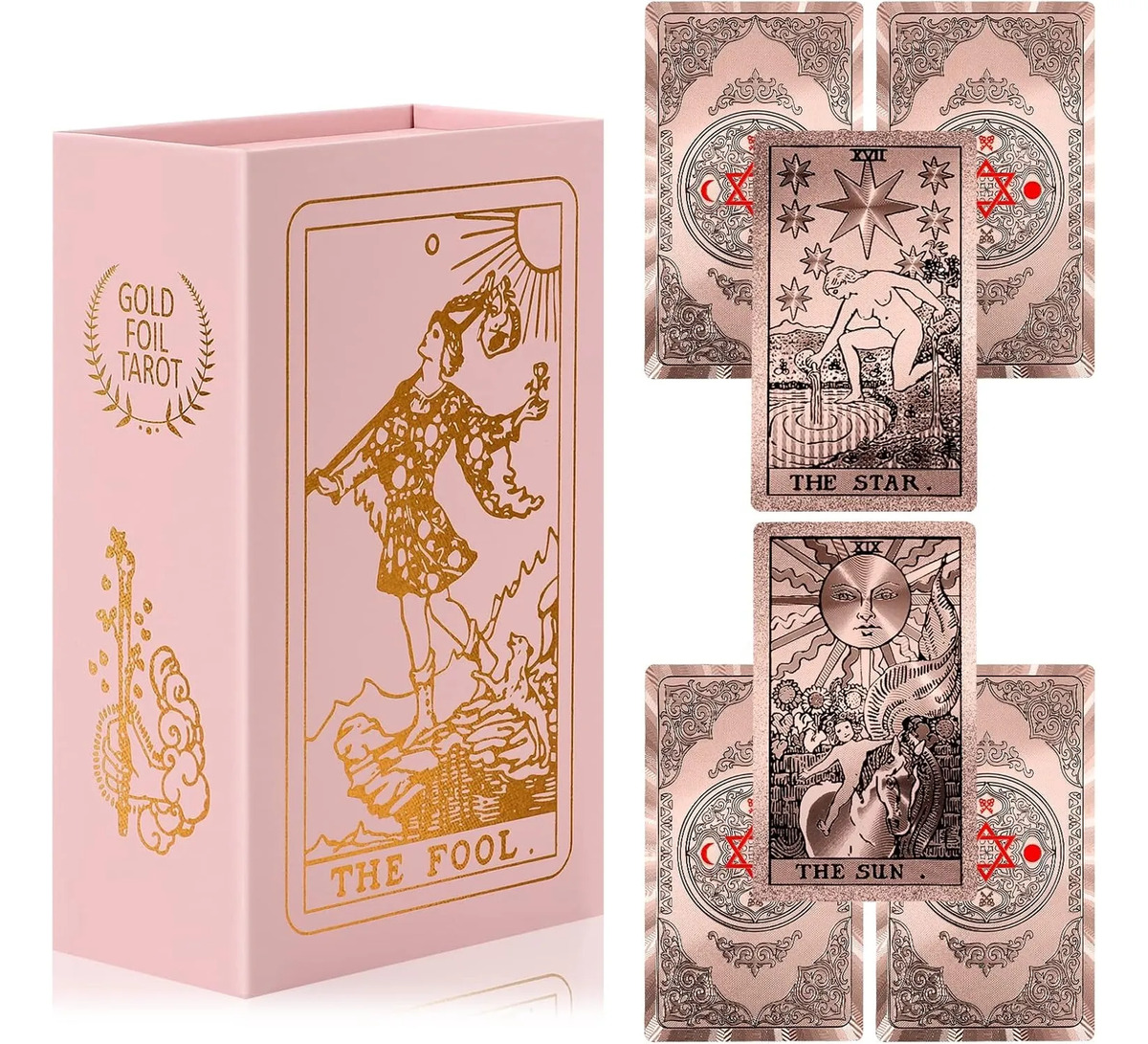 Tarot Gold Foil Rosa 78 Cartas Impermeables Rider Waite