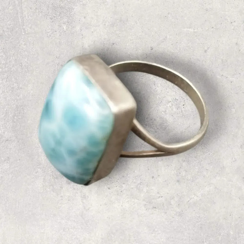 Anillo Plata 925 Con Piedra Larimar Rectangular | Elegancia Celeste 20